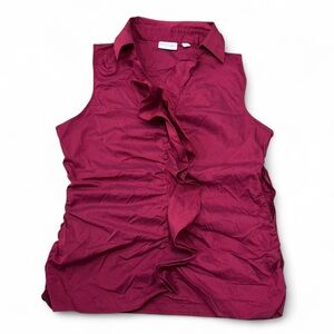 New York & Company Sleeveless Ruffle Blouse - Burgundy